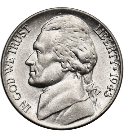 USA. 5 Cents 1942 P, “Jefferson Wartime Nickel”, Philadelphia
