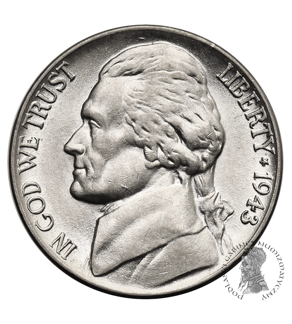 USA. 5 centów 1942 P, ,,Jefferson Wartime Nickel", Filadelfia USA. 5 centów 1942 P, ,,Jefferson Wartime Nickel", Filadelfia
