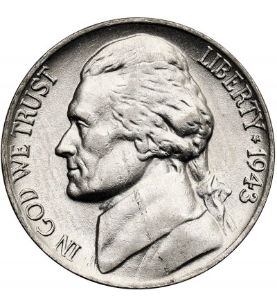 USA. 5 Cents 1943 P, “Jefferson Wartime Nickel”, Philadelphia