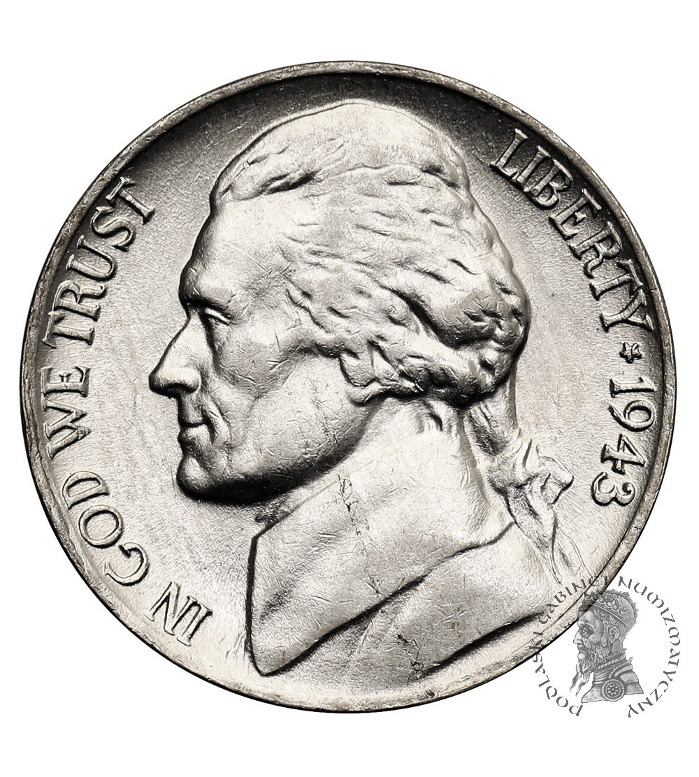 USA. 5 Cents 1943 P, “Jefferson Wartime Nickel”, Philadelphia