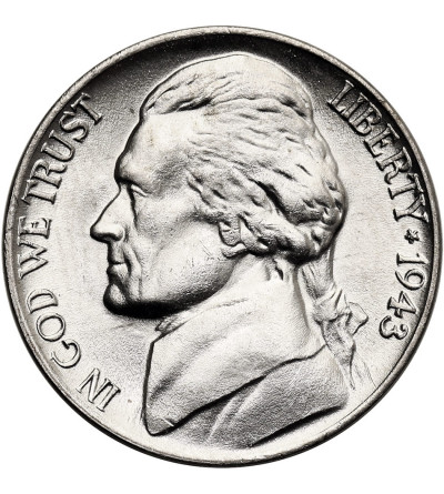 USA. 5 Cents 1943 P, “Jefferson Wartime Nickel”, Philadelphia