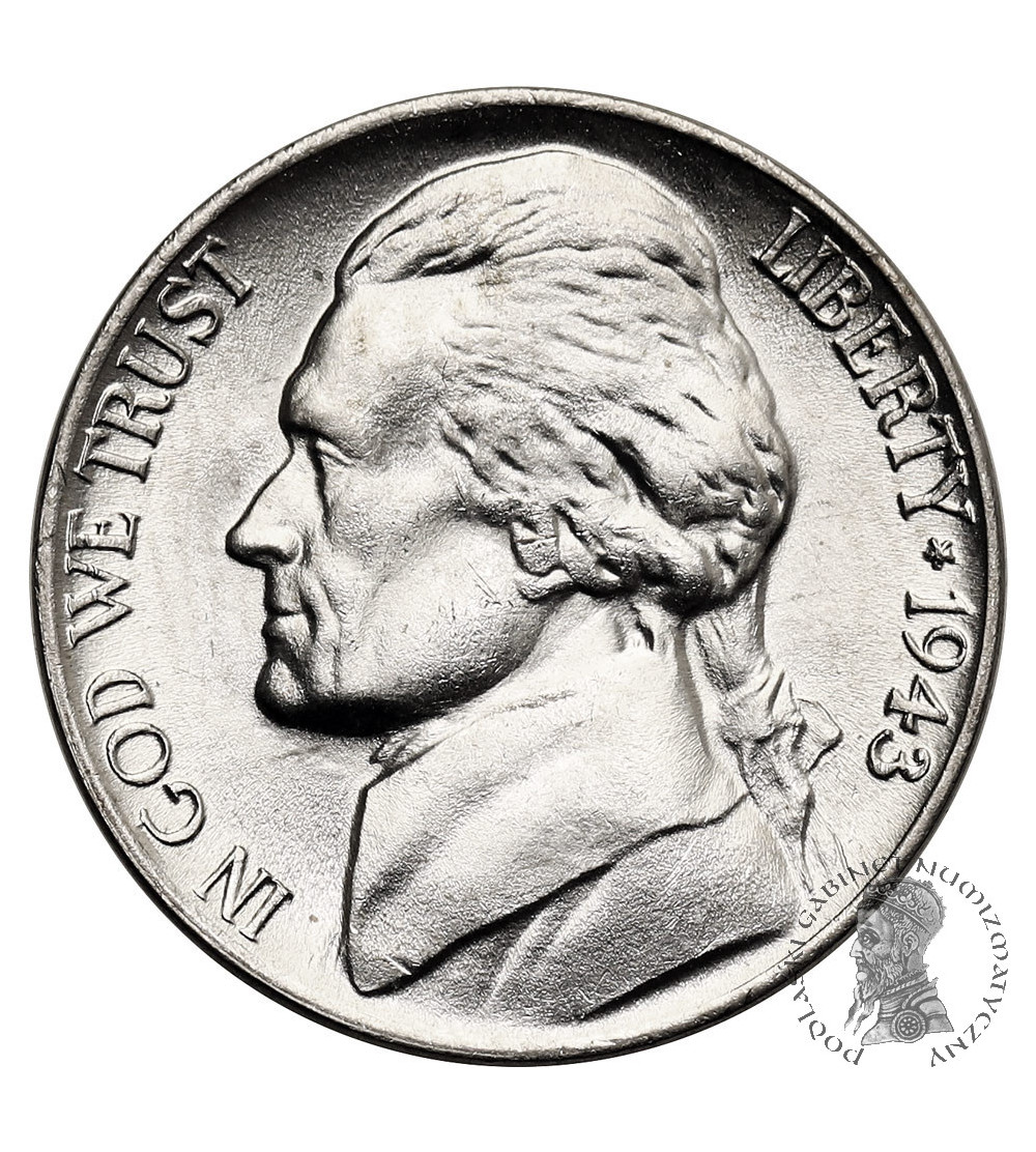 USA. 5 centów 1943 P, ,,Jefferson Wartime Nickel", Filadelfia