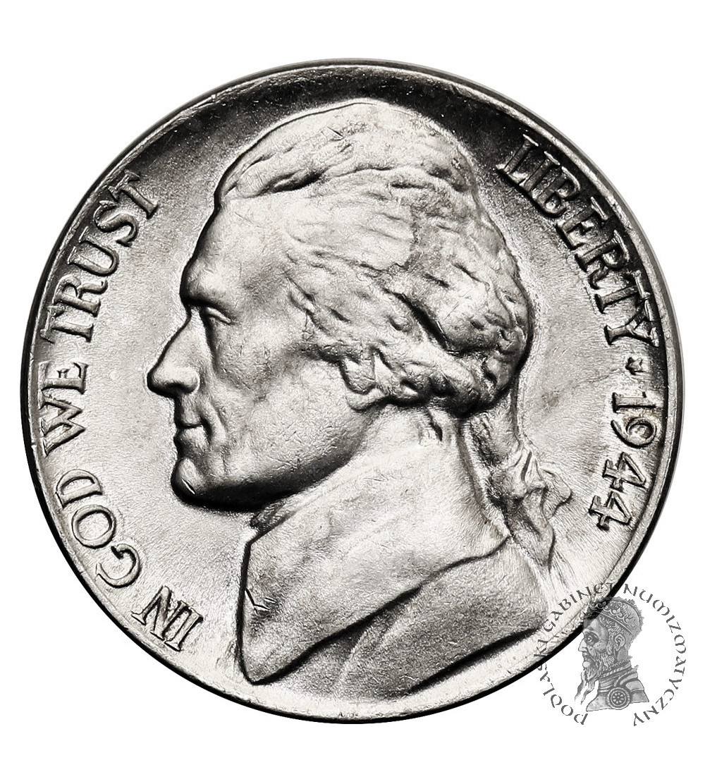 USA. 5 Cents 1944 P, “Jefferson Wartime Nickel”, Philadelphia