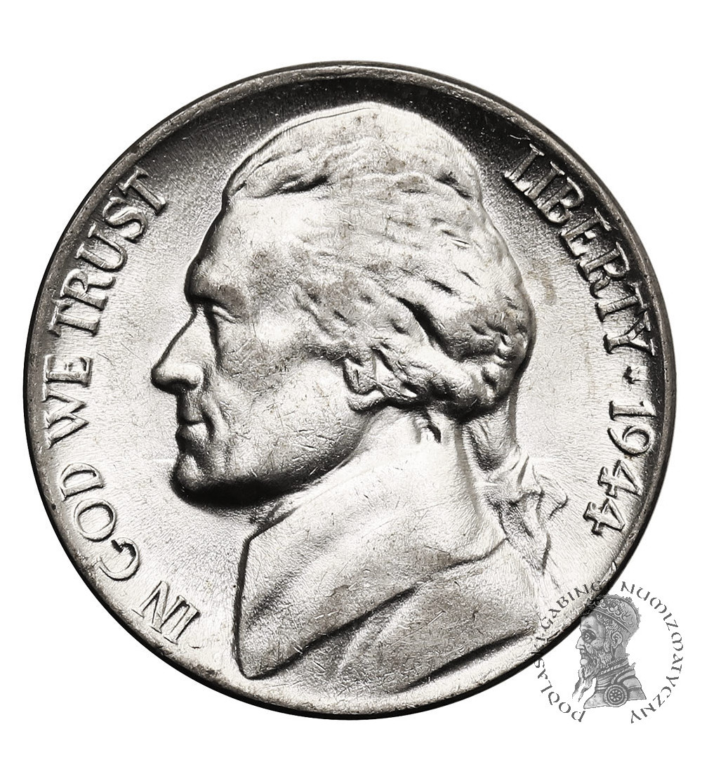 USA. 5 centów 1944 P, ,,Jefferson Wartime Nickel", Filadelfia USA. 5 centów 1944 P, ,,Jefferson Wartime Nickel", Filadelfia