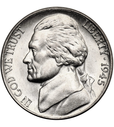 USA. 5 Cents 1945 D, “Jefferson Wartime Nickel”, Denver