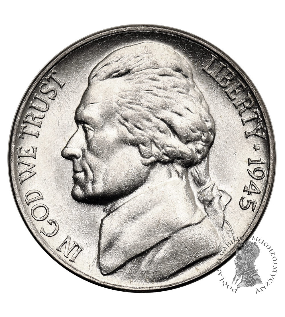 USA. 5 Cents 1945 D, “Jefferson Wartime Nickel”, Denver USA. 5 Cents 1945 D, “Jefferson Wartime Nickel”, Denver