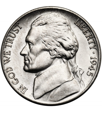 USA. 5 Cents 1945 S, “Jefferson Wartime Nickel”, San Francisco