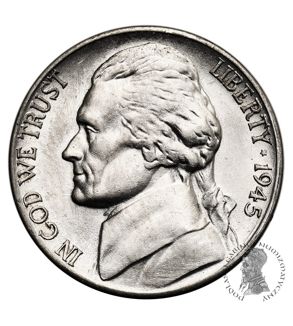USA. 5 centów 1945 S, ,,Jefferson Wartime Nickel", San Francisco USA. 5 centów 1945 S, ,,Jefferson Wartime Nickel", San Francisco