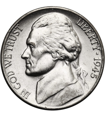 USA. 5 Cents 1945 S, “Jefferson Wartime Nickel”, San Francisco