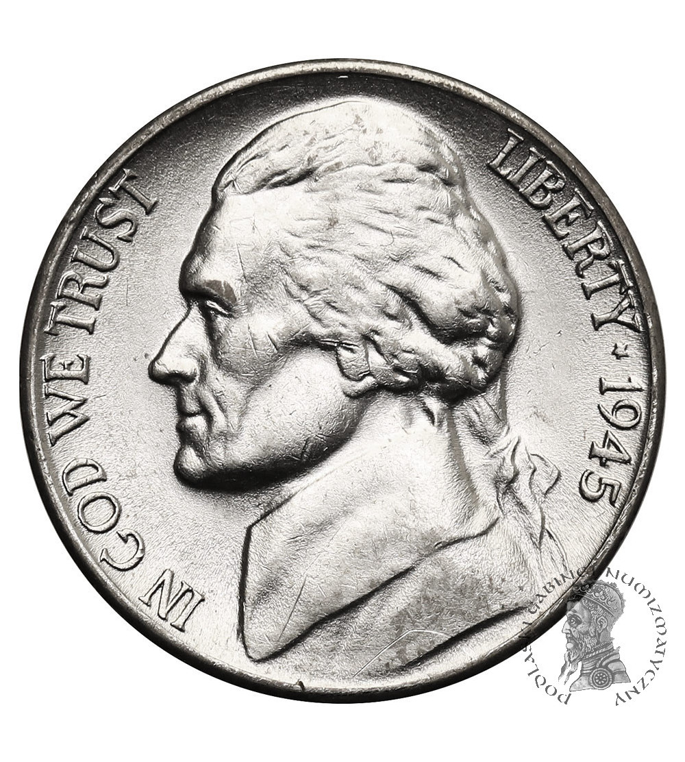 USA. 5 Cents 1945 S, “Jefferson Wartime Nickel”, San Francisco USA. 5 Cents 1945 S, “Jefferson Wartime Nickel”, San Francisco