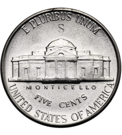 USA. 5 Cents 1945 S, “Jefferson Wartime Nickel”, San Francisco