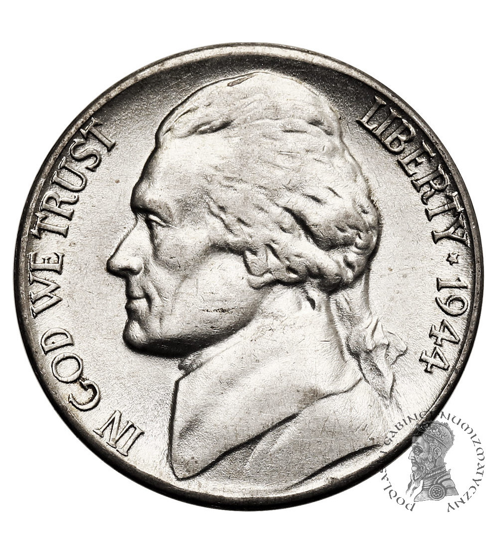 USA. 5 Cents 1944 S, “Jefferson Wartime Nickel”, San Francisco