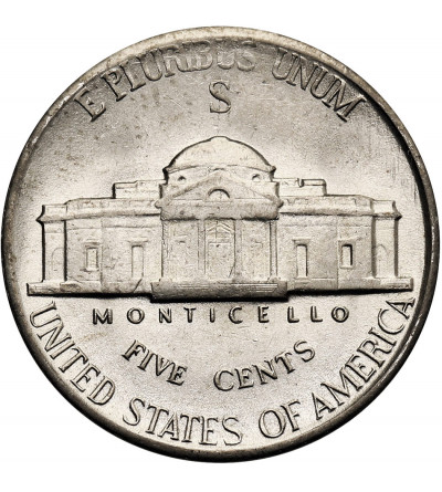 USA. 5 Cents 1944 S, “Jefferson Wartime Nickel”, San Francisco