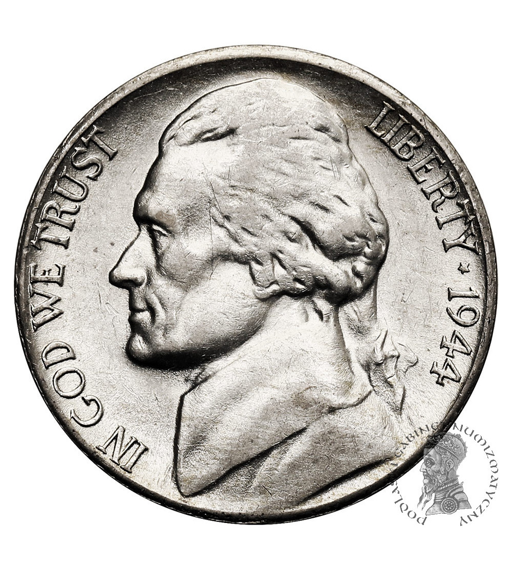 USA. 5 Cents 1944 S, “Jefferson Wartime Nickel”, San Francisco