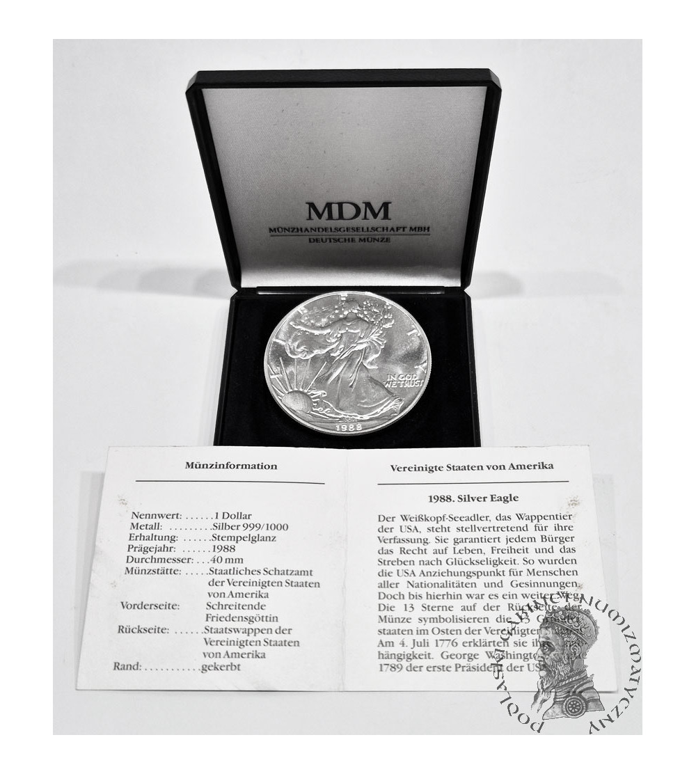 USA. 1 dolar ,,American Silver Eagle" 1988 - Ag 1 Oz