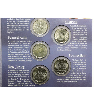 USA. Set of 5 x 25 Cents (Quarter Dollar) 1999, Accession of Additional States to the American Federation