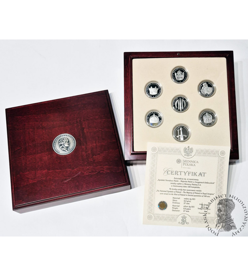 Poland. Set of 7 medals “National Symbols of Poland - Majesty of Poland in Royal Insignia,”