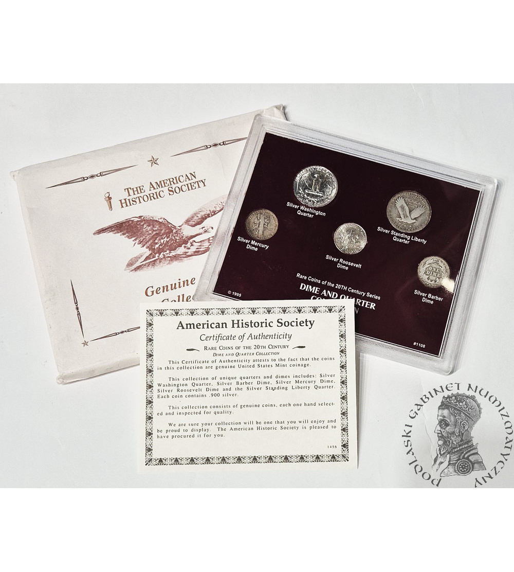 USA. Collection of 5 Silver coins, “Dime and Quarter Collection”