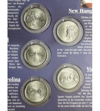 USA. Set of 5 x 25 Cents (Quarter Dollar) 2000, Accession of Additional States to the American Federation