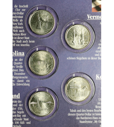 USA. Set of 5 x 25 Cents (Quarter Dollar) 2001, Accession of Additional States to the American Federation