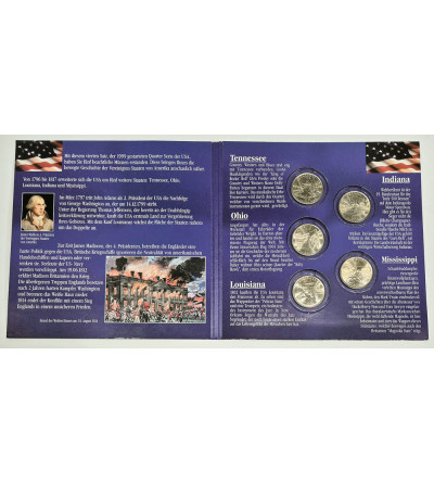 USA. Set of 5 x 25 Cents (Quarter Dollar) 2002, Accession of Additional States to the American Federation