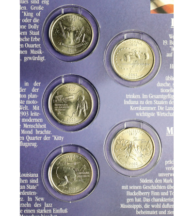 USA. Zestaw 5 x 25 centów (quarter dollar) 2002, Przystąpienie Kolejnych Stanów do Amerykańskiej Federacji
