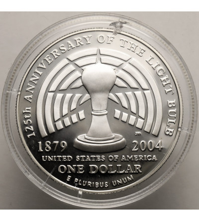 USA. 1 dolar 2004 P, Filadelfia, 125 rocznica wynalezienia żarówki, Thomas Alva Edison - Proof