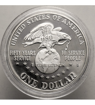 USA. 1 dolar 1991 S, San Francisco, 50 rocznica powstania United Service Organizations - Proof