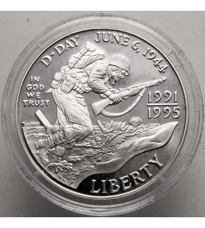 USA. 1 Dollar 1995 W, West Point, D-Day, 50th anniversary of the end of World War II - Proof