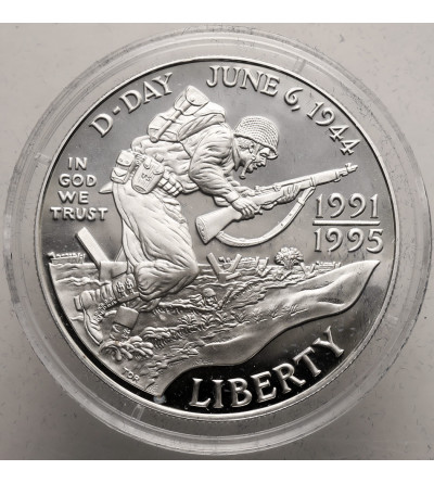 USA. 1 Dollar 1995 W, West Point, D-Day, 50th anniversary of the end of World War II - Proof