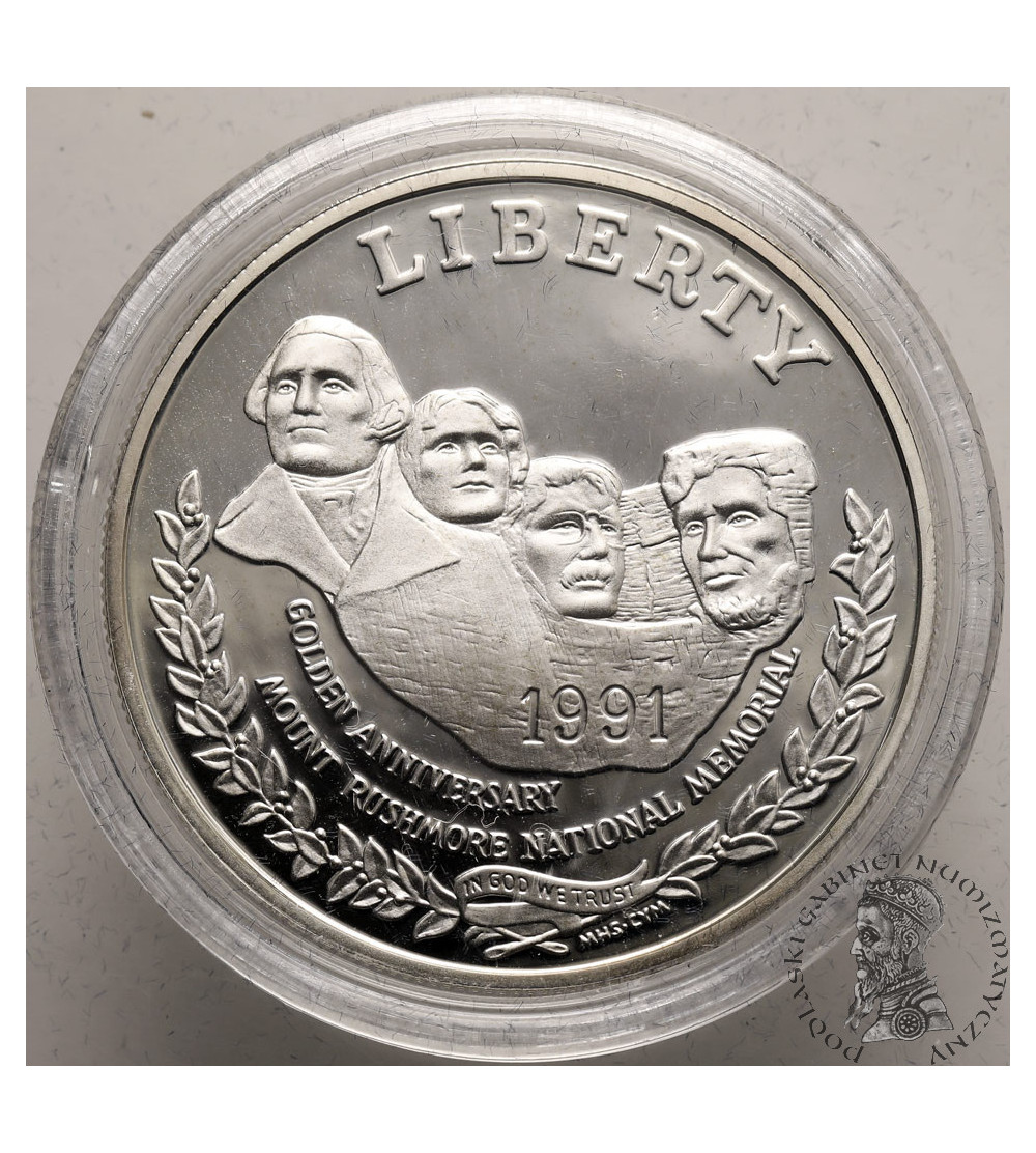 USA. 1 dolar 1991 S, San Francisco, Pomnik Narodowy Mount Rushmore - Proof