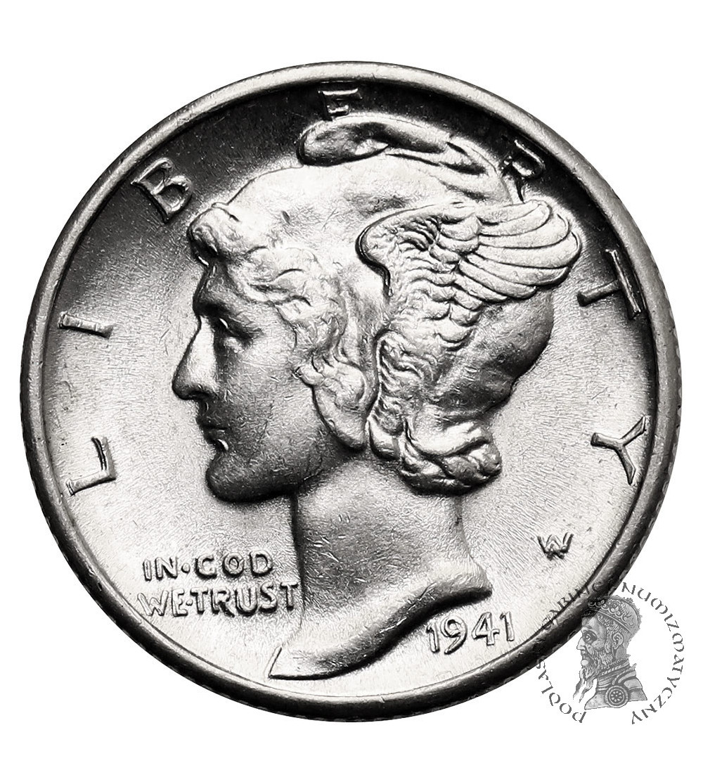 USA. 10 Cents “Mercury Dime” 1941 D, Denver