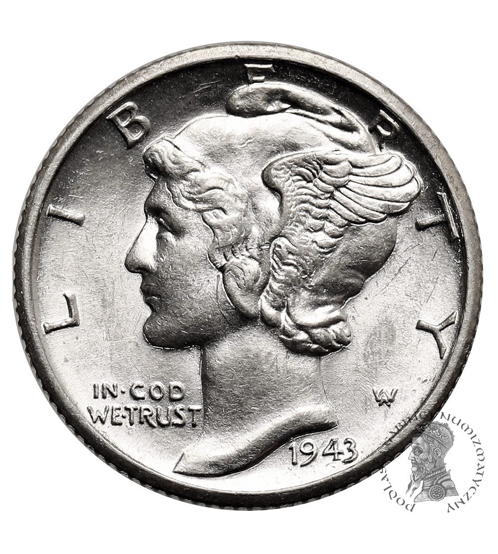 USA. 10 Cents “Mercury Dime” 1943 D, Denver