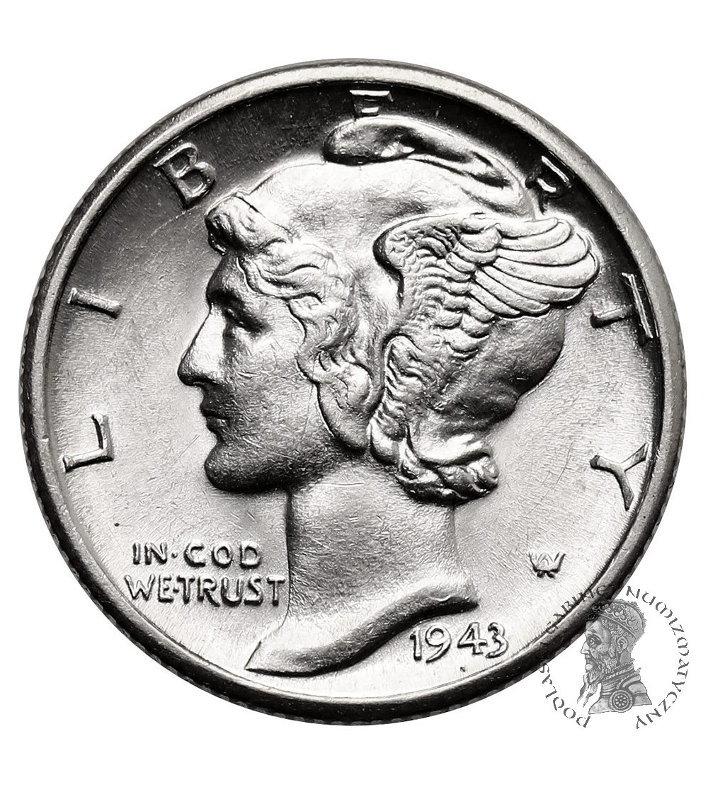 USA. 10 Cents “Mercury Dime” 1943 D, Denver