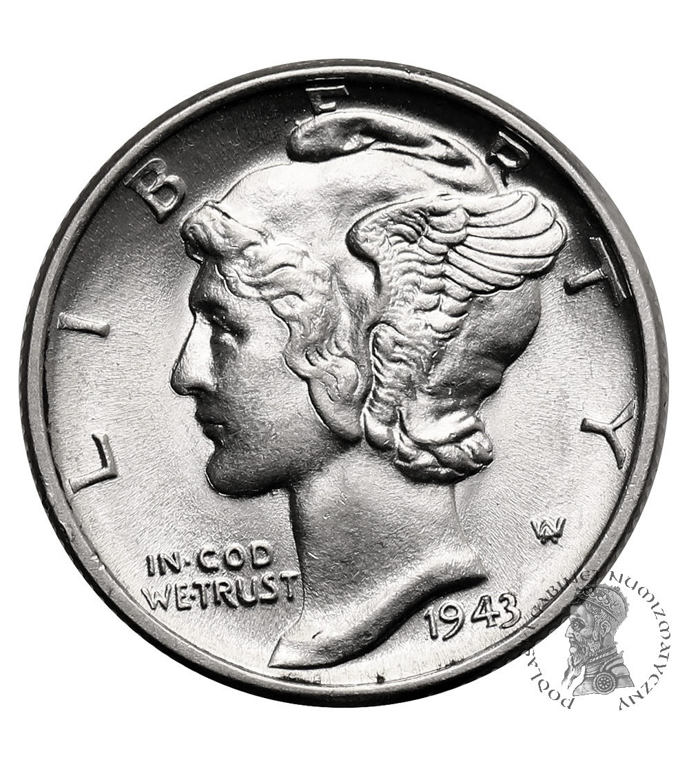 USA. 10 Cents “Mercury Dime” 1943, Philadelphia