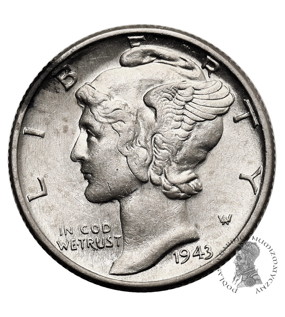 USA. 10 Cents “Mercury Dime” 1943, Philadelphia