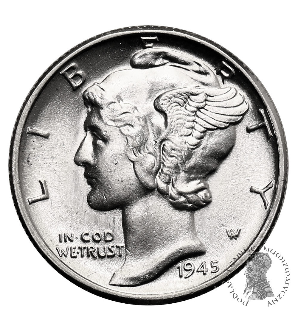 USA. 10 Cents “Mercury Dime” 1945, Philadelphia
