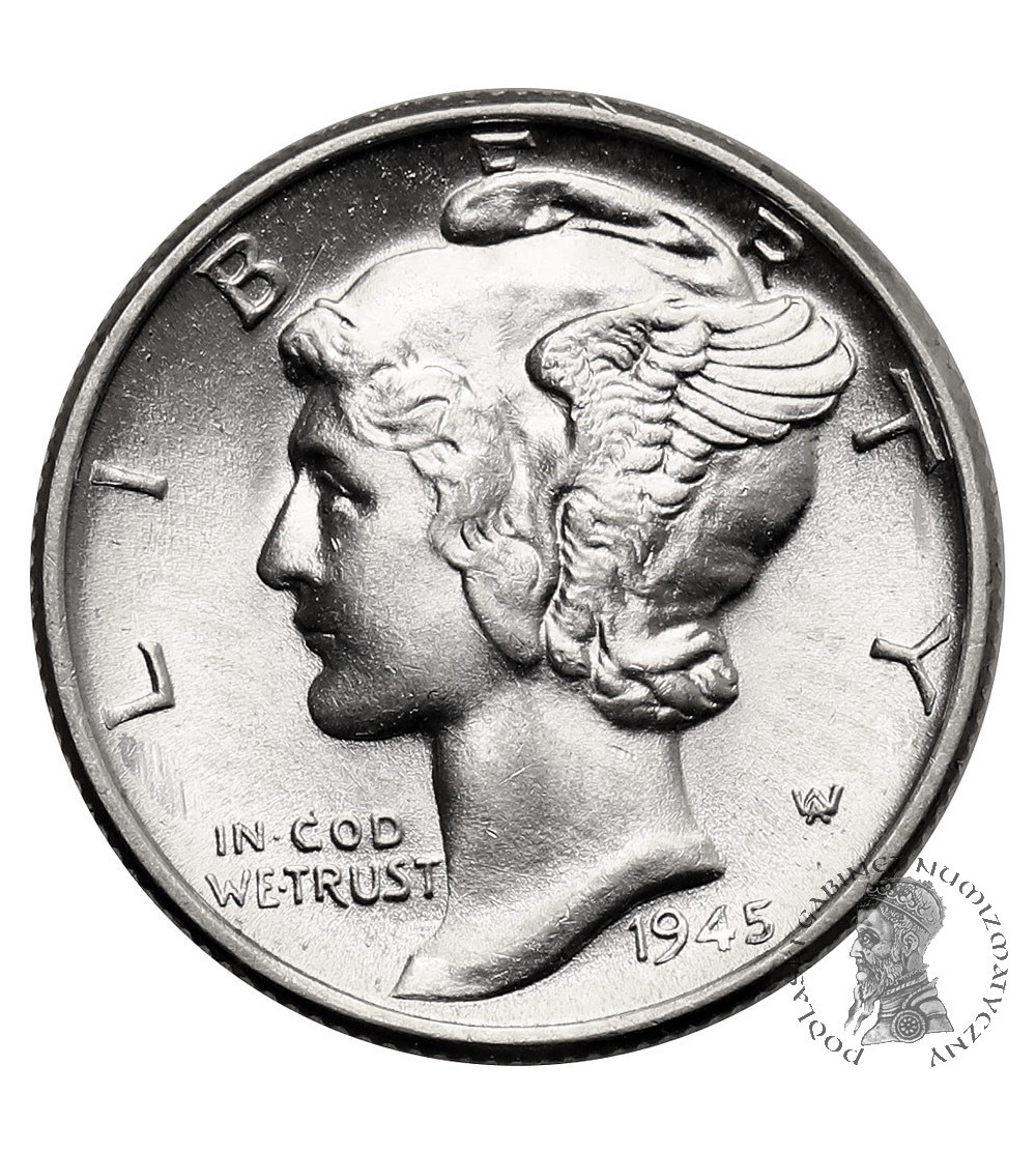 USA. 10 Cents “Mercury Dime” 1945, Philadelphia