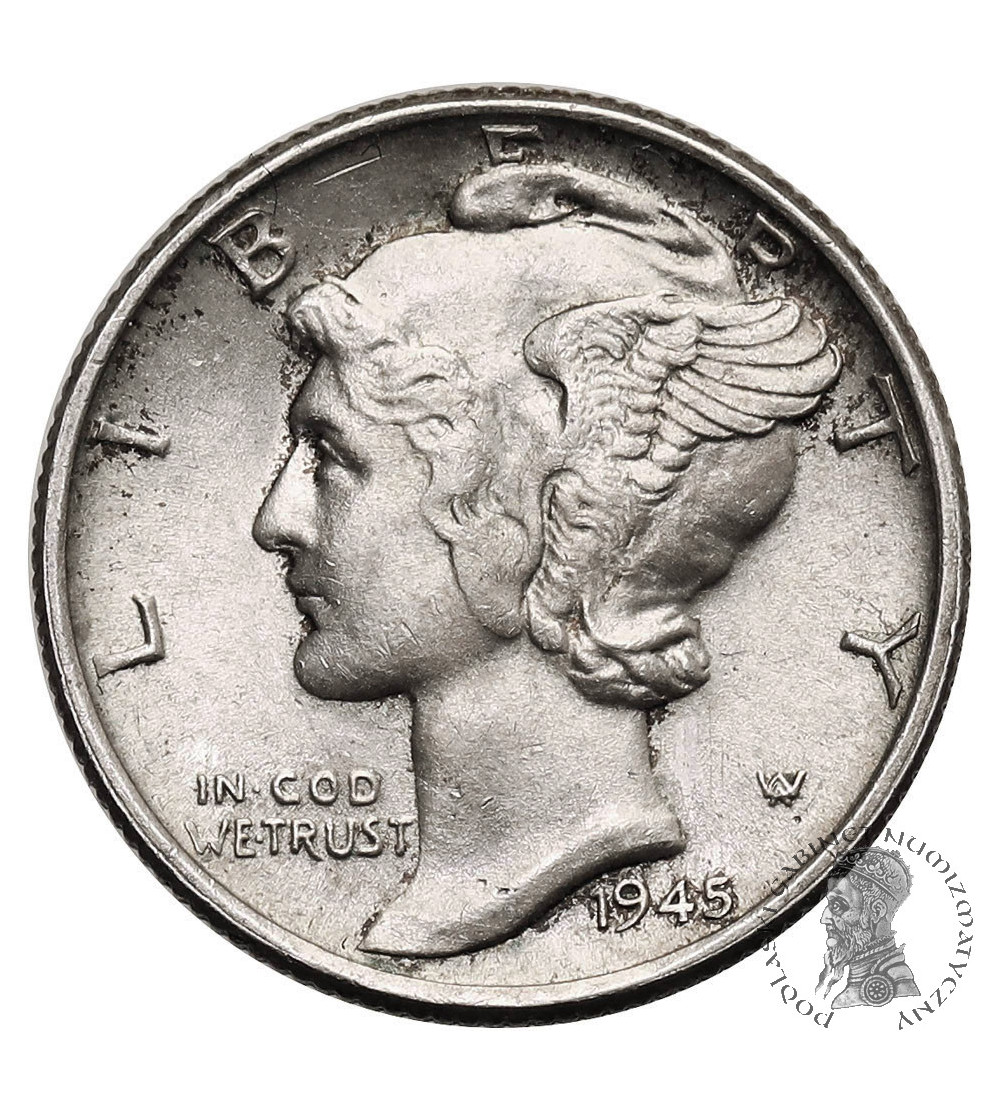 USA. 10 Cents “Mercury Dime” 1945, Philadelphia