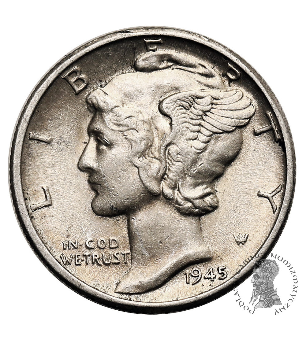 USA. 10 Cents “Mercury Dime” 1945 D, Denver