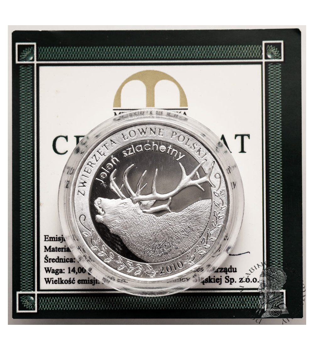 Polska. Srebrny medal / numizmat 1 nemrod  2010, Jeleń szlachetny, Zwierzęta Łowne Polski