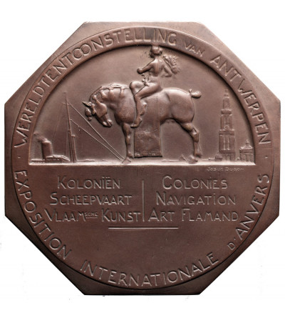 Belgium, Antwerp. Bronze Octagonal Medal 1930, Antwerp International Exhibition, by Josuë Dupon