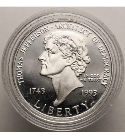 USA. 1 dolar 1993 S, San Francisco, 250 rocznica urodzin Thomasa Jeffersona - Proof