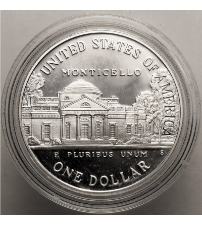 USA. 1 Dollar 1993 S, San Francisco, 250th anniversary of Thomas Jefferson's birth - Proof