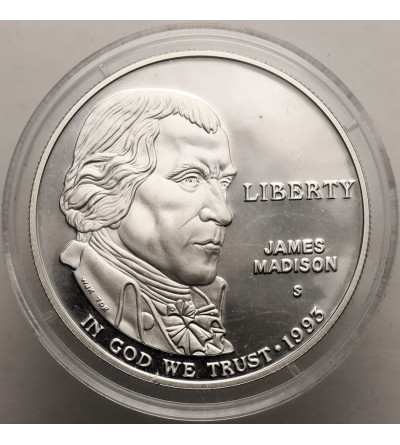 USA. 1 dolar 1993 S, San Francisco, Karta Praw ,,Bill of Rights", James Madison - Proof