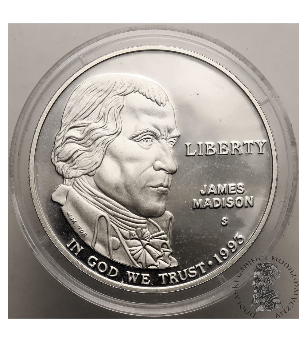 USA. 1 dolar 1993 S, San Francisco, Karta Praw ,,Bill of Rights", James Madison - Proof USA. 1 dolar 1993 S, San Francisco, Karta Praw ,,Bill of Rights", James Madison - Proof