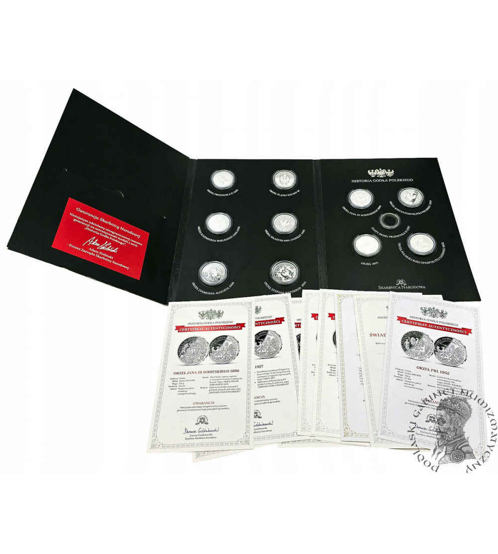 Poland. Silver Medal Collection - History of the Polish Coat of Arms, 10 pcs, 10 x Ag 1/2 Oz .999 - Proof