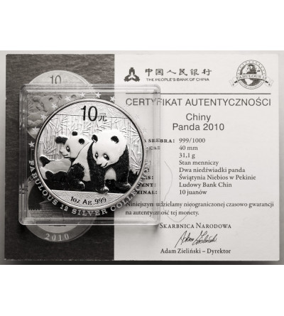 China. 10 Yuan 2010, Panda - Ag 1 Oz .999