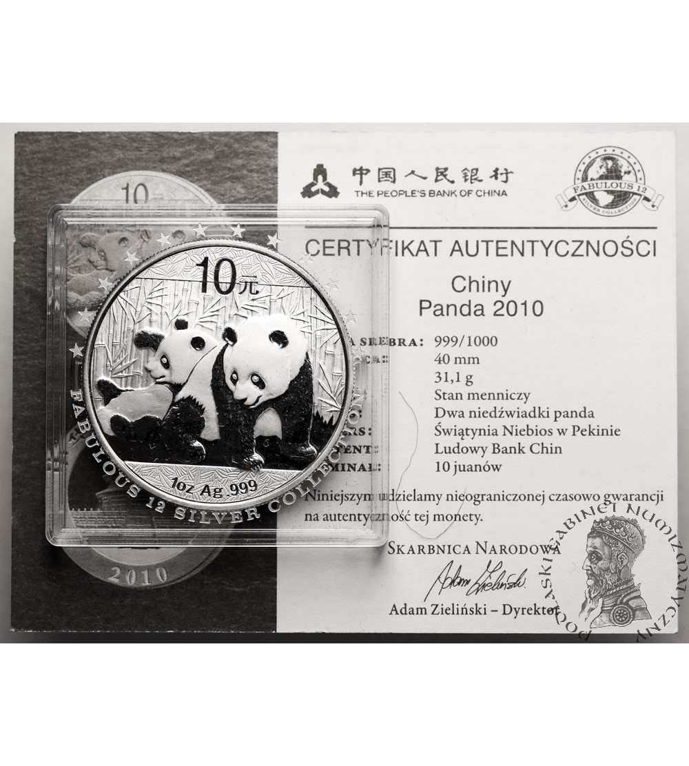 China. 10 Yuan 2010, Panda - Ag 1 Oz .999