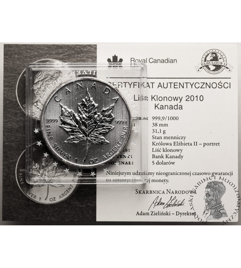 Canada, Elizabeth II (1952-2022). 5 Dollars 2010, Maple Leaf - Ag 1 Oz .999